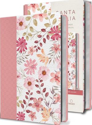 BIBLIA RVR60 PIEL ROSADA CON FLORES TAMA