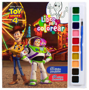 Disney Toy Story 4. Libro para colorear (Incluye 12 dibujos para pintar + 10 colores de acuarelas + un pincel)