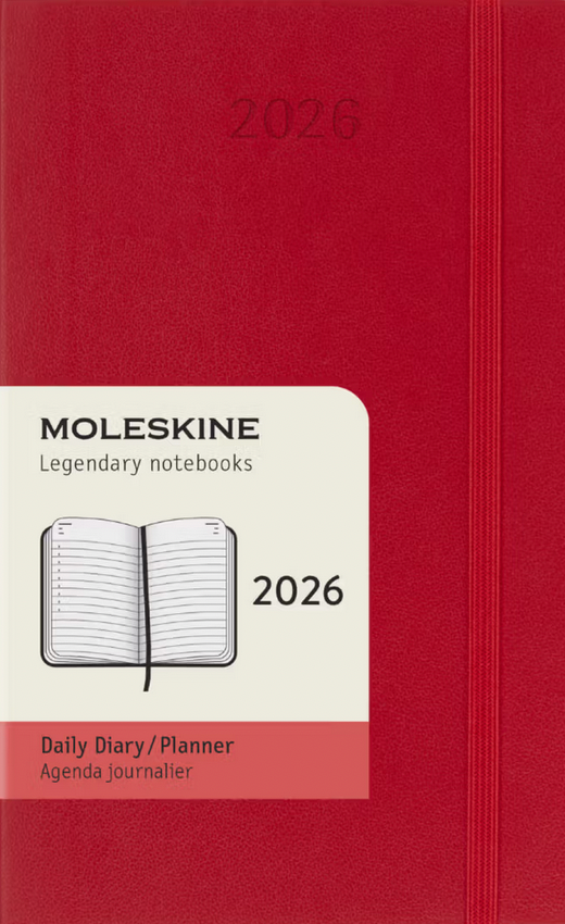 Agenda 2026 Bolsillo Roja Diaria Pasta Suave