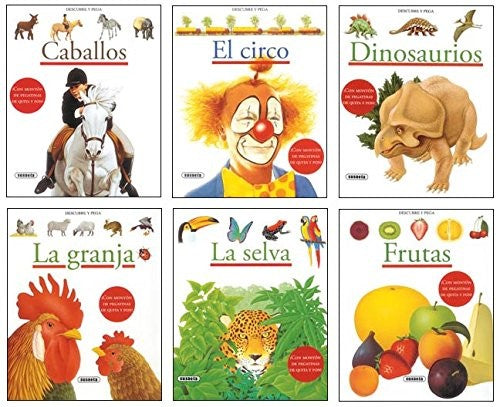 Descubre y pega/pasta de descubrir y: caballos, el circo, dinosaurios, la granja, la selva, frutas/caballos, circo, dinosaurios, granja, bosque, frutas (Spanish Edition) [Paperback] Editorial Susaeta