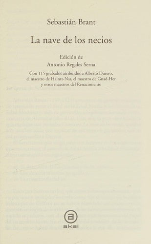 La nave de los necios [Paperback] Brant, Sebastian