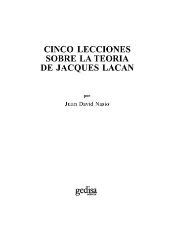 Cinco lecciones sobre Jacques Lacan [Paperback] Nasio, Juan David