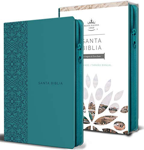 Biblia Reina Valera 1960 letra grande. Símil piel aguamarina, cremallera, tamaño manual [Bonded Leather] Reina Valera Revisada 1960